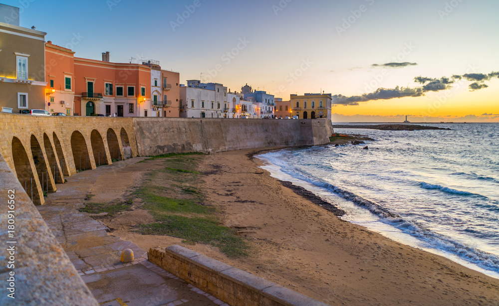 Sunset in Gallipoli, province of Lecce, Puglia, southern Italy.