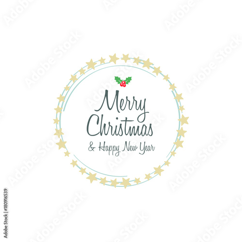 Merry Christmas & Happy New Year Round Frame Wreath Flat Design