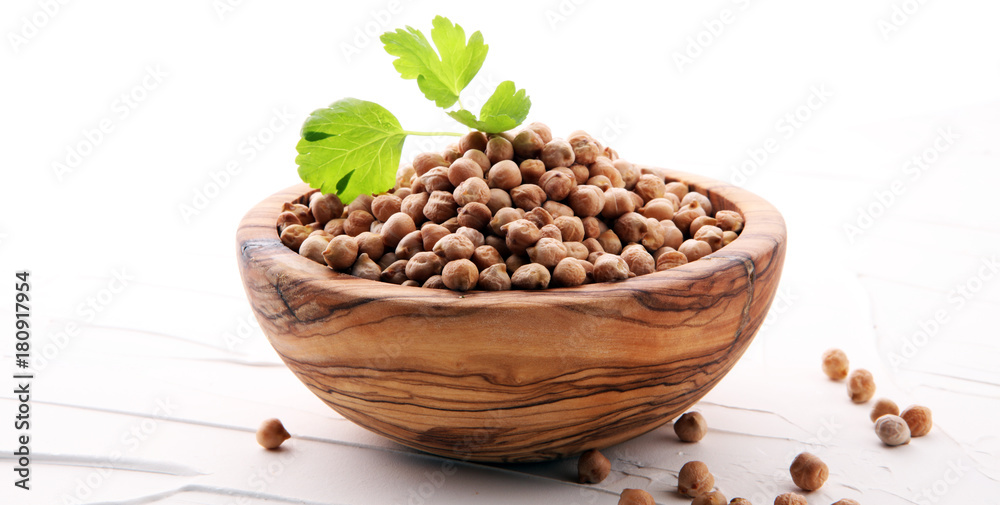 Raw Chickpeas on a bowl. Chickpeas is nutritious food. Healthy and vegetarian food