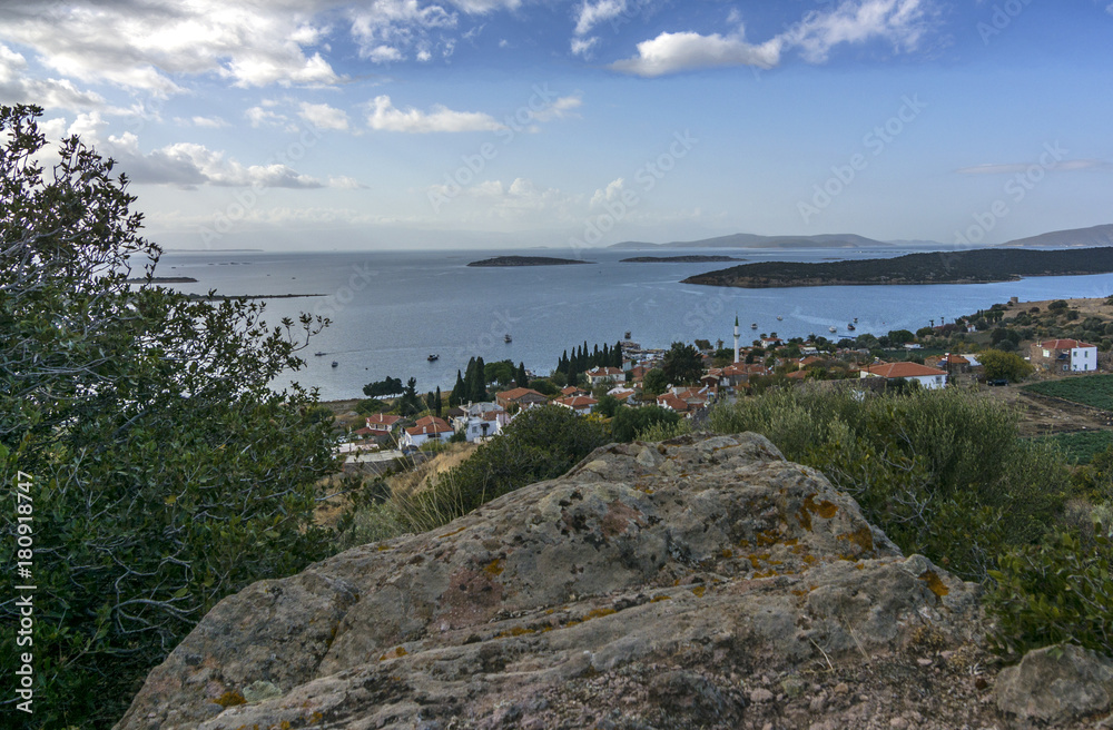 A cloudy view of the ancient city of Erythrai, near Cesme