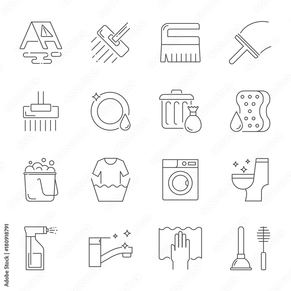 Fototapeta premium Cleaning icons set line style