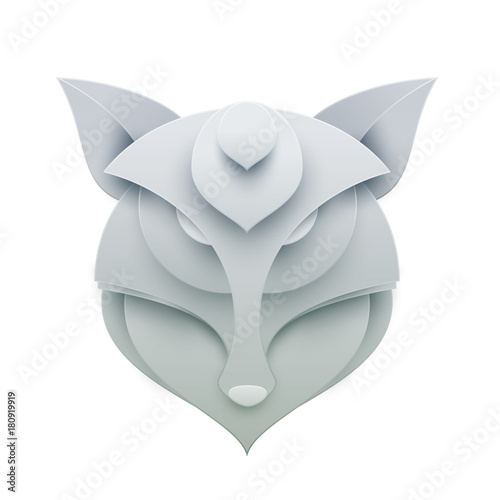 Fox head in trendy paper cut craft graphic style. Modern design for advertising, branding greeting card, cover, poster, banner. Vector illustration.