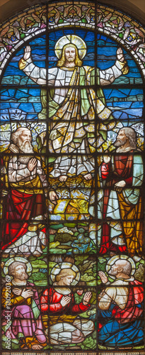 LONDON, GREAT BRITAIN - SEPTEMBER 18, 2017: The stained glass of Transfiguration in church St. Giles in the Fields from 19. cent.