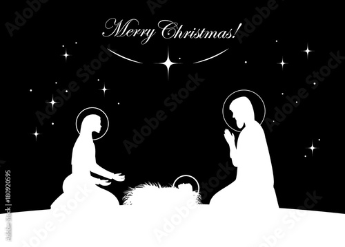 Nativity scene vector. White on black