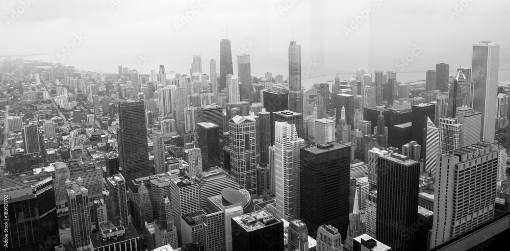 Chicago Illinois USA - View of downtown with skyline and modern buildings.