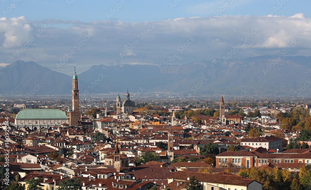 VICENZA Italy Panoramic view of the italian city with  monument