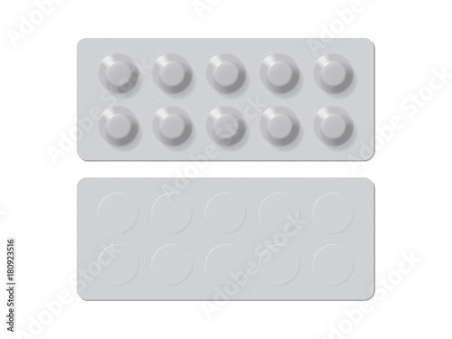 packs with different tablets medicines mock up vector template