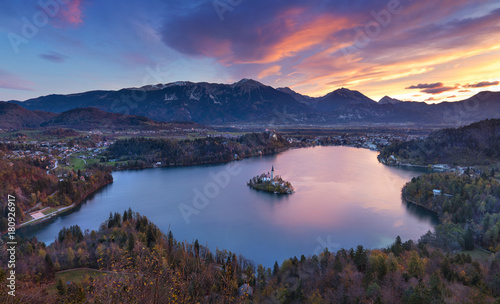exiting sunset on the lake Bled in Slovenia © sergejson