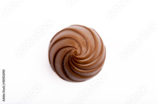 chocolate candy on white background. Delicious chocolate pralines