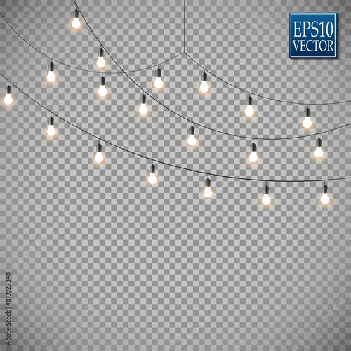 Christmas lights isolated on transparent background. Set of xmas glowing garland. Vector illustration
