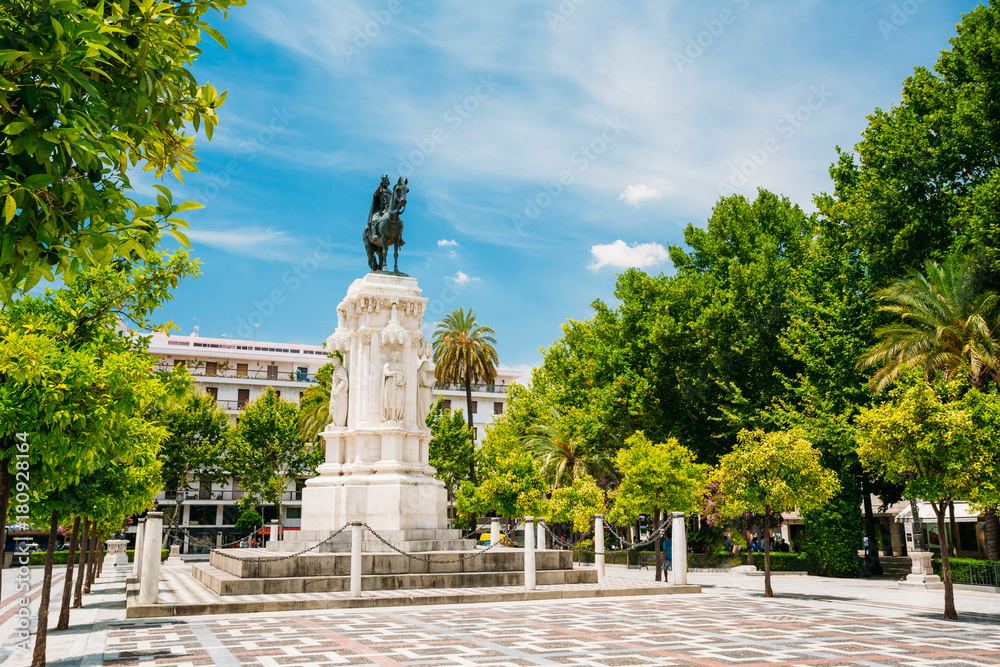 Monument to King Saint Ferdinand at New Square Plaza Nueva in Square