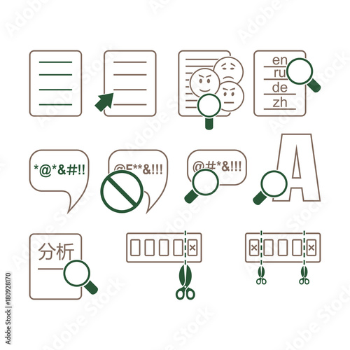 Set of icons on a white background. Icons on the theme of linguistics and language. 