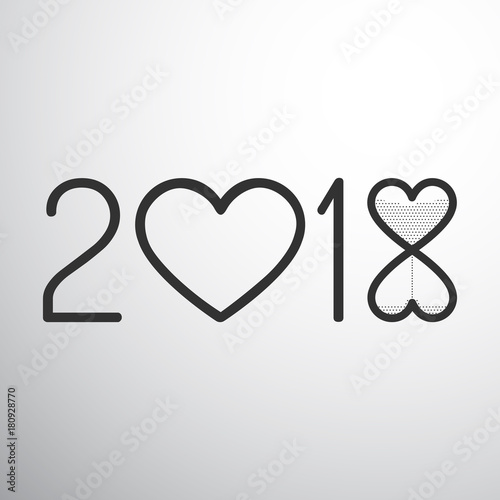 Year 2018 with hearts and sand watch
