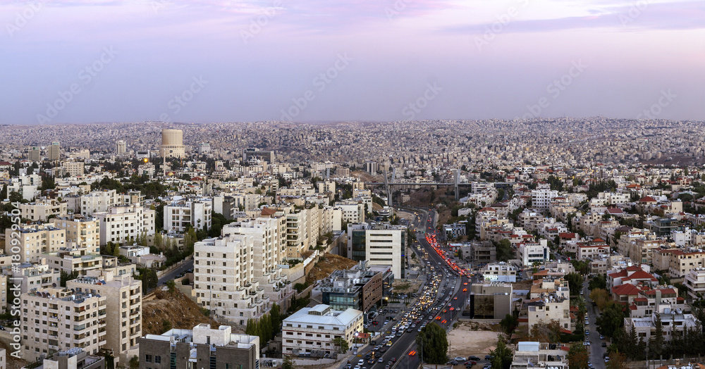 Panorama of Abdoun area and abdoun bridge - Full view of Amman city the capital of Jordan