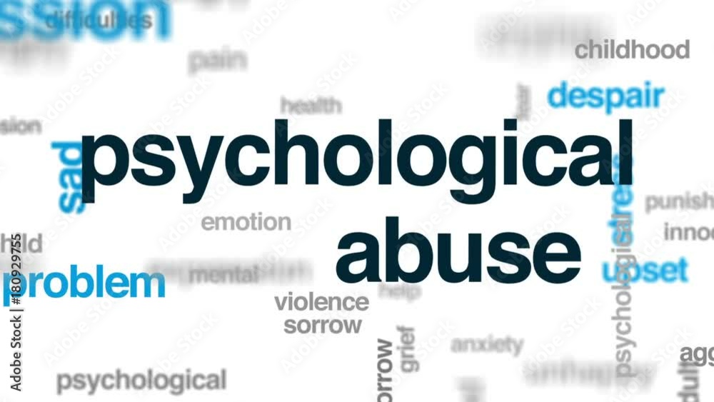 Psychological abuse animated word cloud, text design animation. Psychological abuse animated word cloud, text design animation.