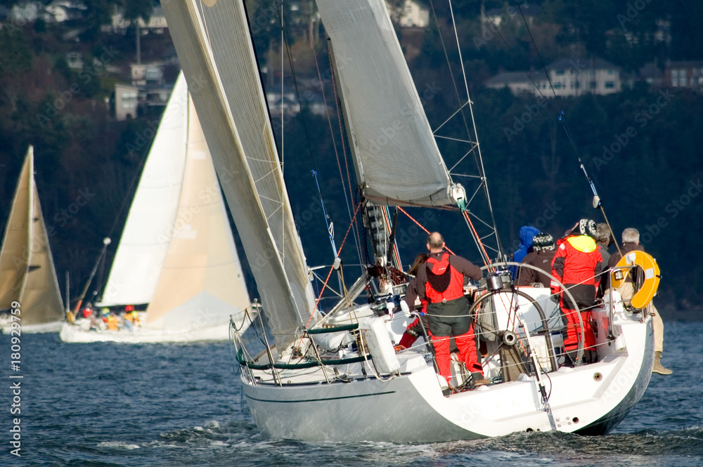 Obraz premium Sailboat Racing on Puget Sound