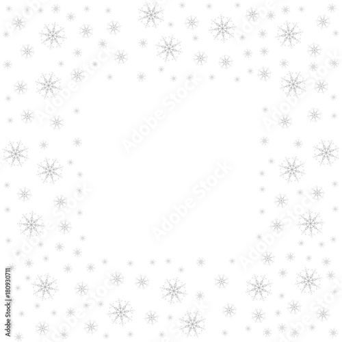 Festive decorative frame made of snowflakes on a white background. For posters  postcards  greeting for Christmas  new year.