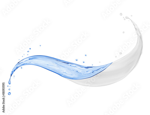 Splashes of cream with fresh water close-up isolated on white background