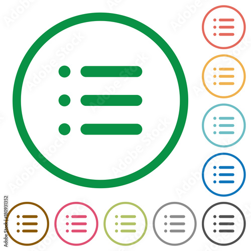 Unordered list flat icons with outlines