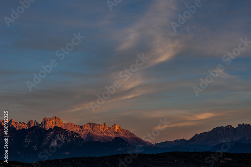 Amazing sunset on Catinaccio/Rosengarten and Latemar, Alto Adige/South Tyrol, Italy