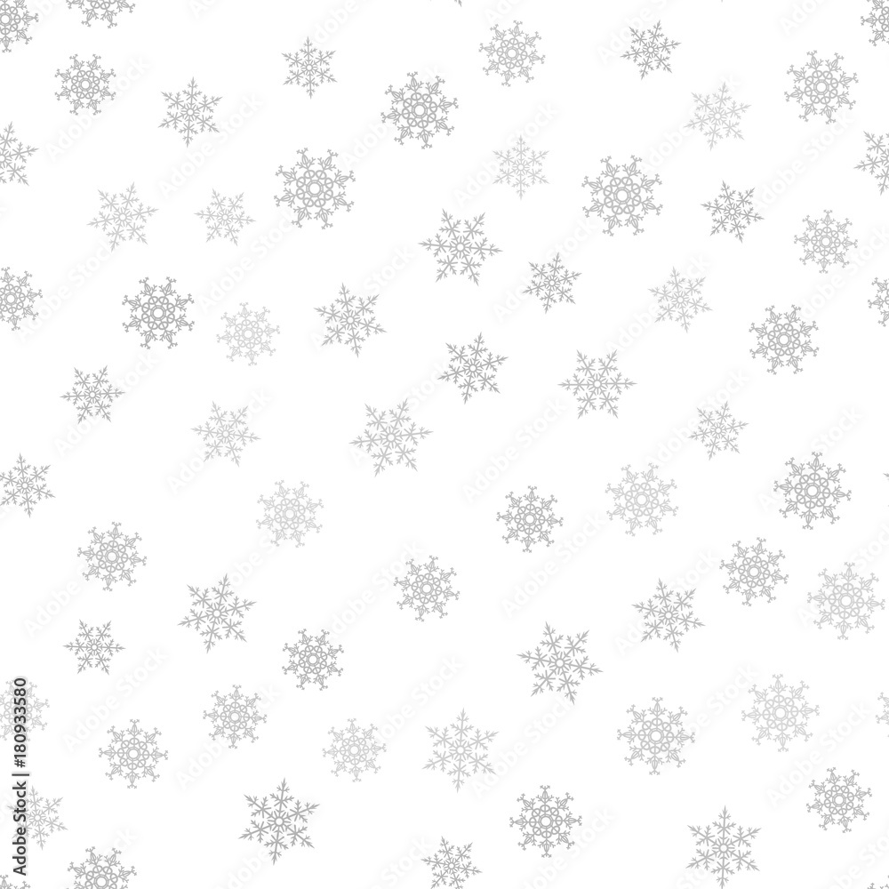Seamless pattern. Christmas abstract background made of snowflakes on white. Design postcards, posters, greeting for the new year.