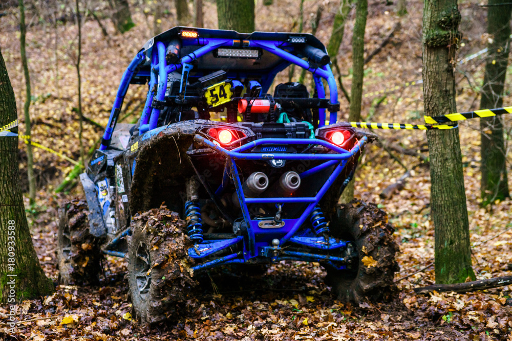  Off road race open event near Poltava, Ukraine. Autumn, cloudy weather.