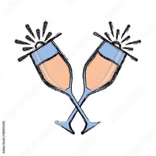 two clinking Champagne Glasses icon over white background vector illustration