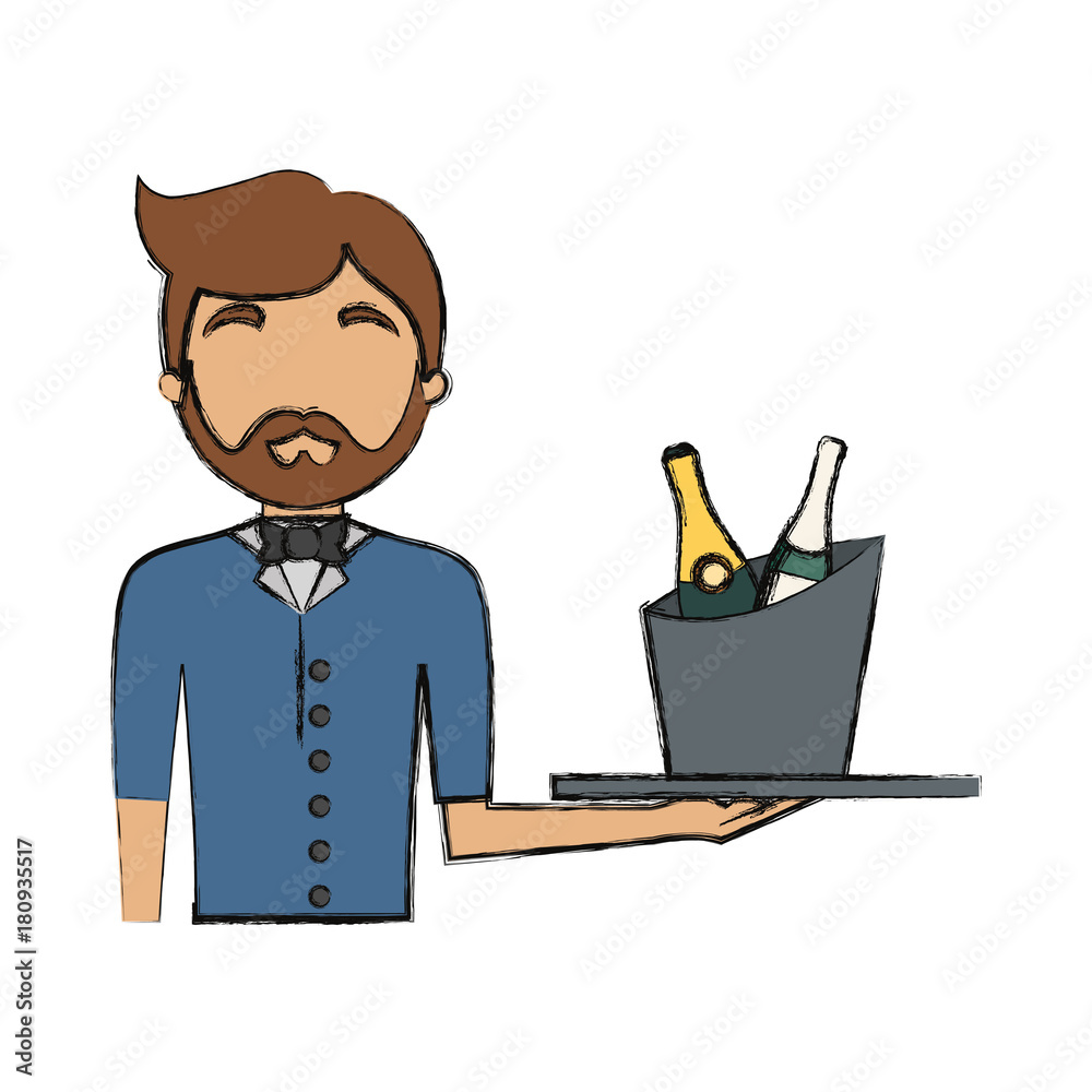 bartender holding a tray with drinks icon over white background colorful design vector illustration bartender holding a tray with drinks icon over white background colorful design vector illustration