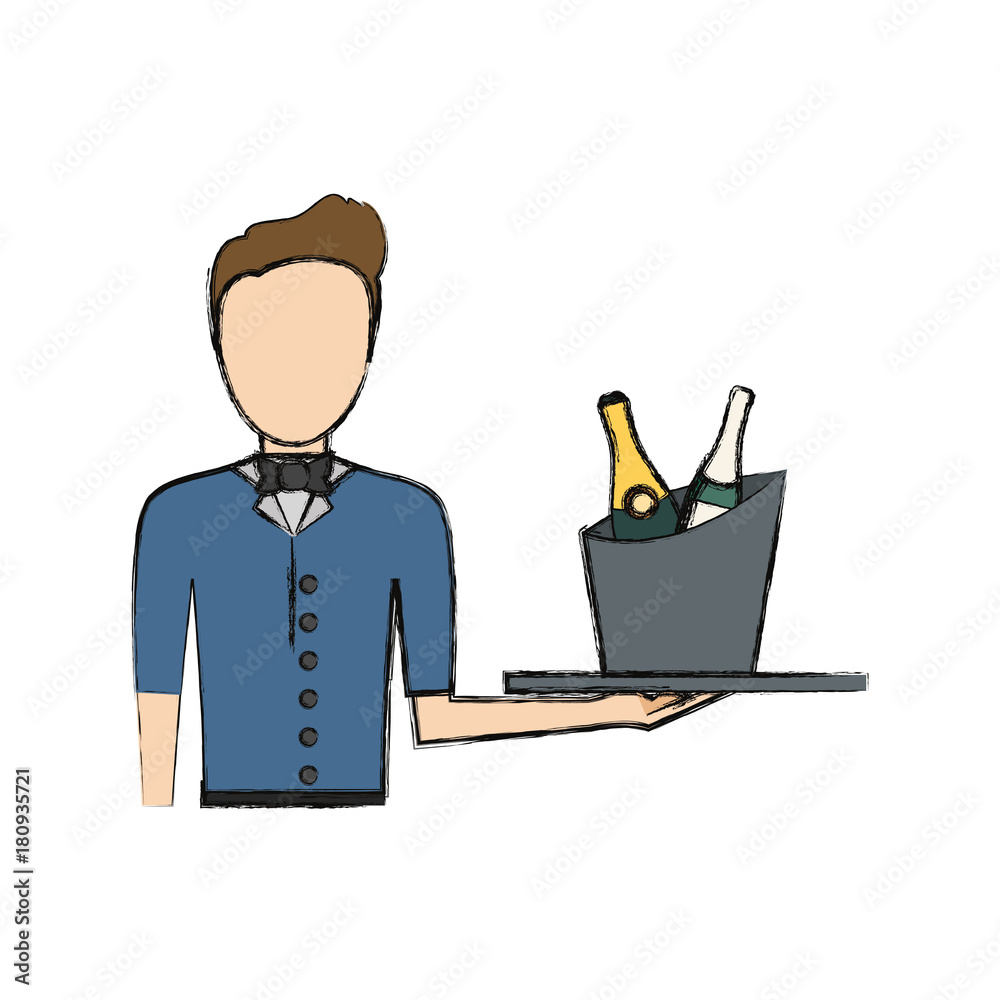 bartender holding a tray with drinks icon over white background colorful design vector illustration bartender holding a tray with drinks icon over white background colorful design vector illustration