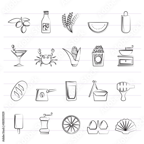 Different king of food and drinks icons 3 - vector icon set