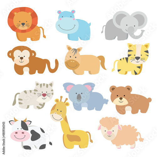 Cute baby animal with bright colour variation style
