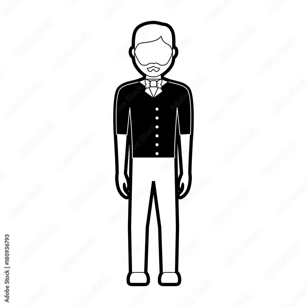 flat line monochromatic waiter man over white background vector illustration flat line monochromatic waiter man over white background vector illustration