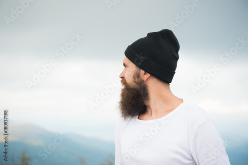 Man with long beard and mustache outdoor. © be free