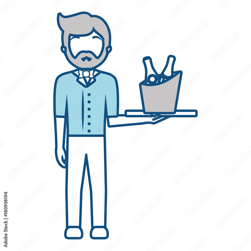 bartender holding a tray with drinks icon over white background vector illustration bartender holding a tray with drinks icon over white background vector illustration
