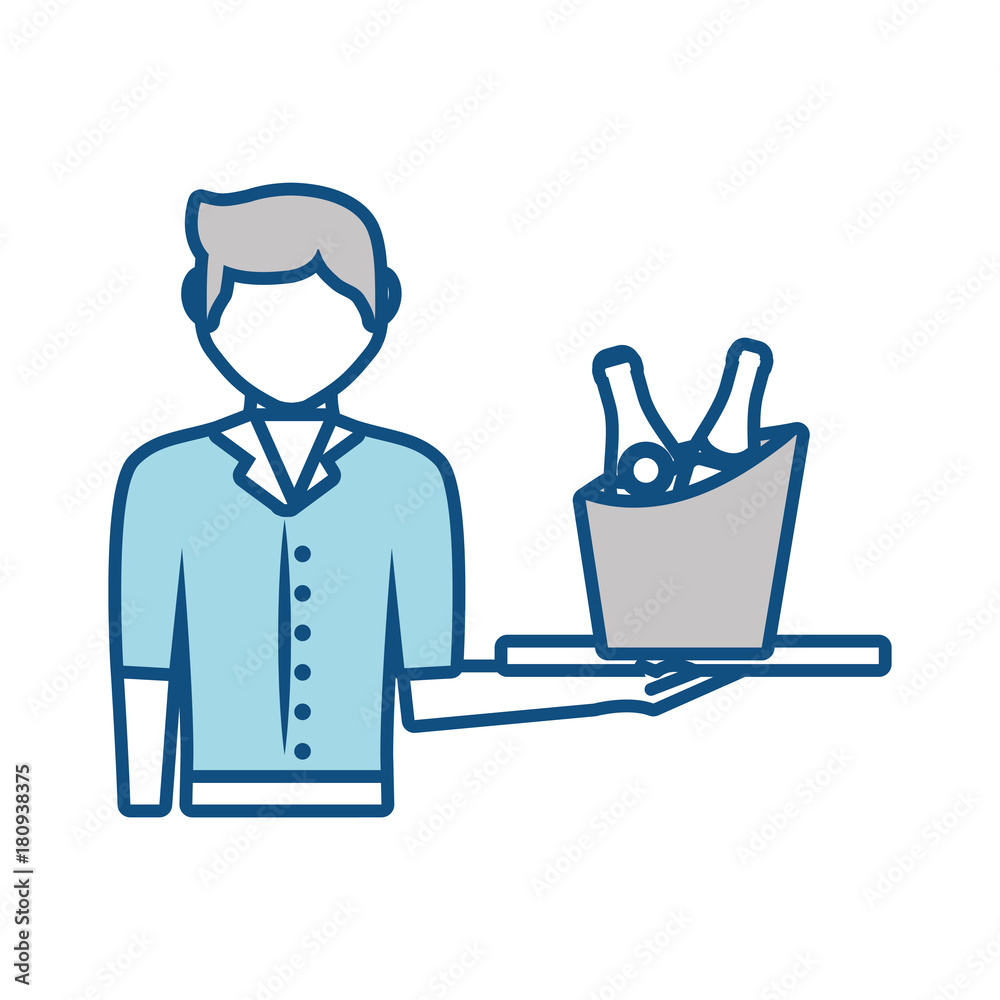 bartender holding a tray with drinks icon over white background vector illustration