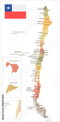 Chile - vintage map and flag - Detailed Vector Illustration