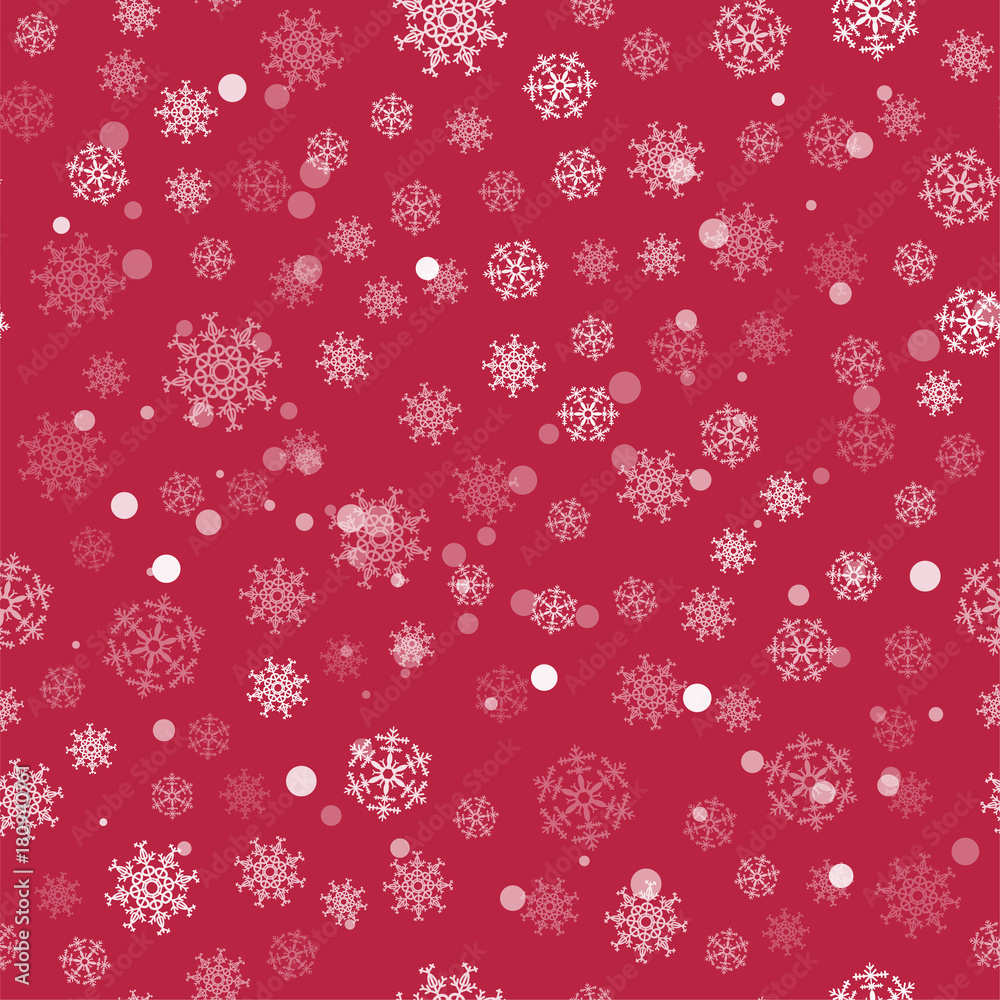 abstract Christmas seamless pattern from white snowflakes on red background. For holiday, new year, celebration, party.