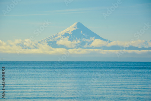 Osorno volcano over Llanquihue lake during sunset