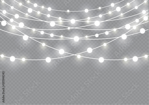 Christmas lights isolated on transparent background. Xmas glowing garland.Vector illustration
