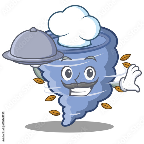 Chef with food tornado character cartoon style