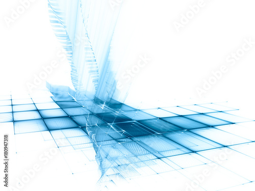 Abstract blue and white background. Fractal graphics series. Three-dimensional composition of repeating grids. Information technology concept.