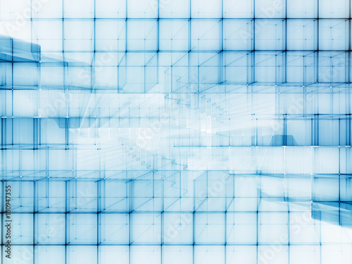 Abstract blue toned background element on white. Disturbed grid pattern. Detailed fractal graphics. Information technology concept.