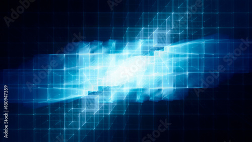 Abstract blue toned background element on black. Disturbed grid pattern. Detailed fractal graphics. Information technology concept.