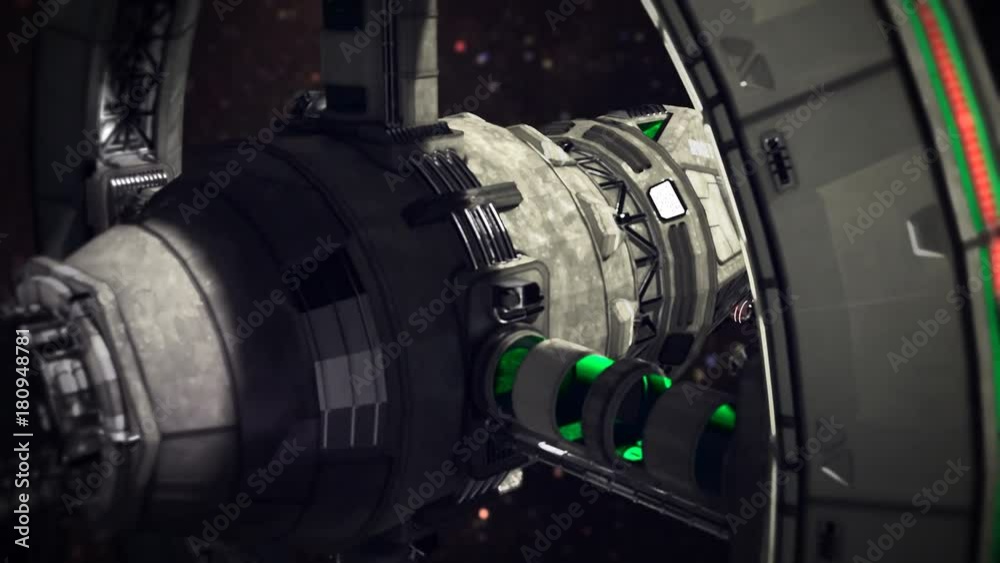 cargo Spaceship going through the space 3d animation