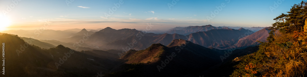 Panoramic view of mountain peaks