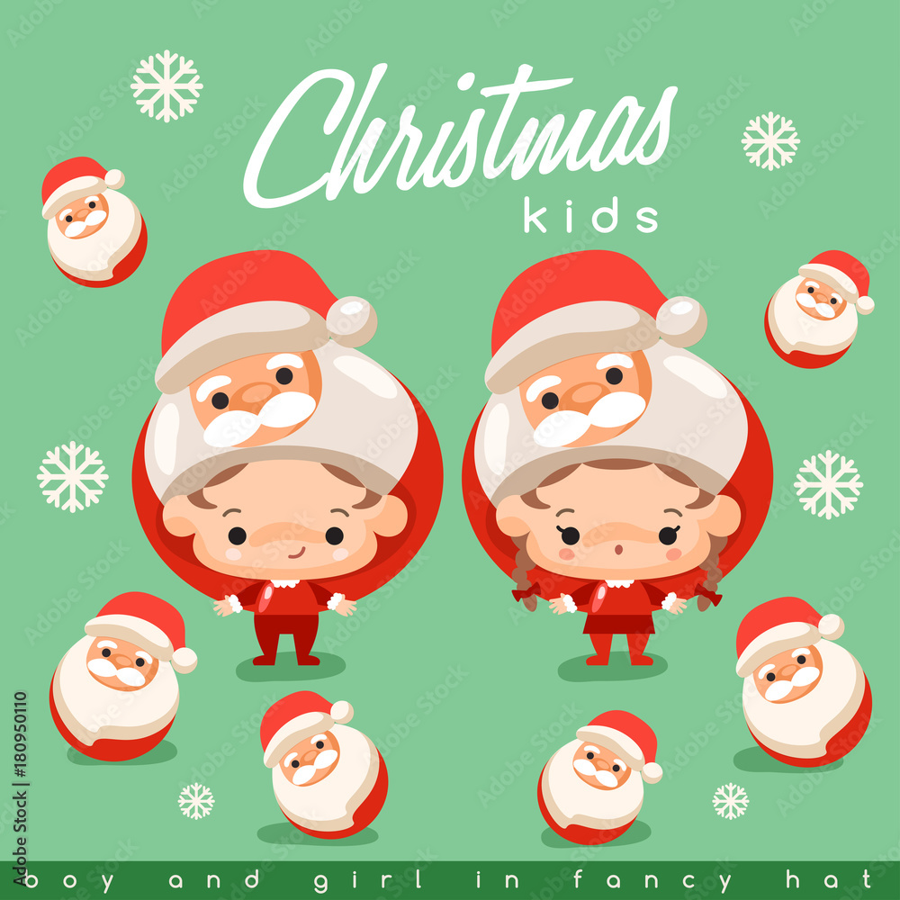 Boy and girl wearing Christmas fancy hat : Vector Illustration Boy and girl wearing Christmas fancy hat : Vector Illustration