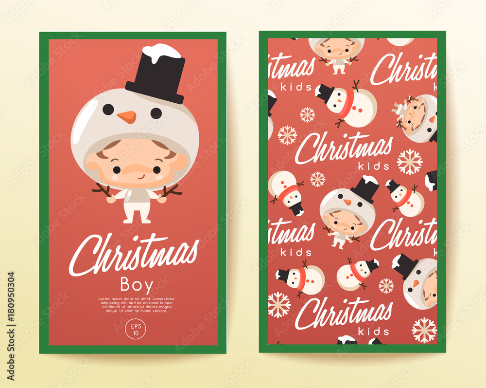 Plakat Boy and girl wearing Christmas fancy hat : Vertical Card Template : Vector Illustration