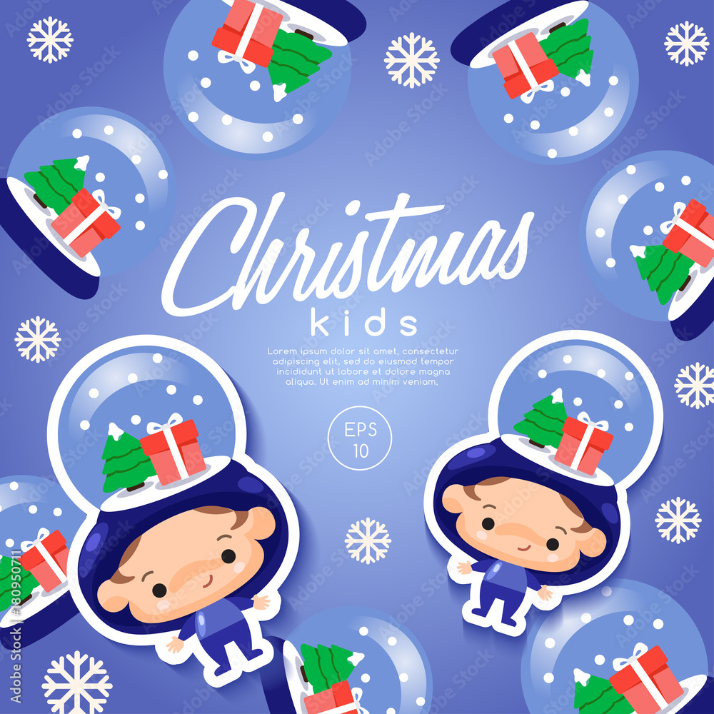 Fototapeta premium Boy and girl wearing Christmas fancy hat : Vector Illustration