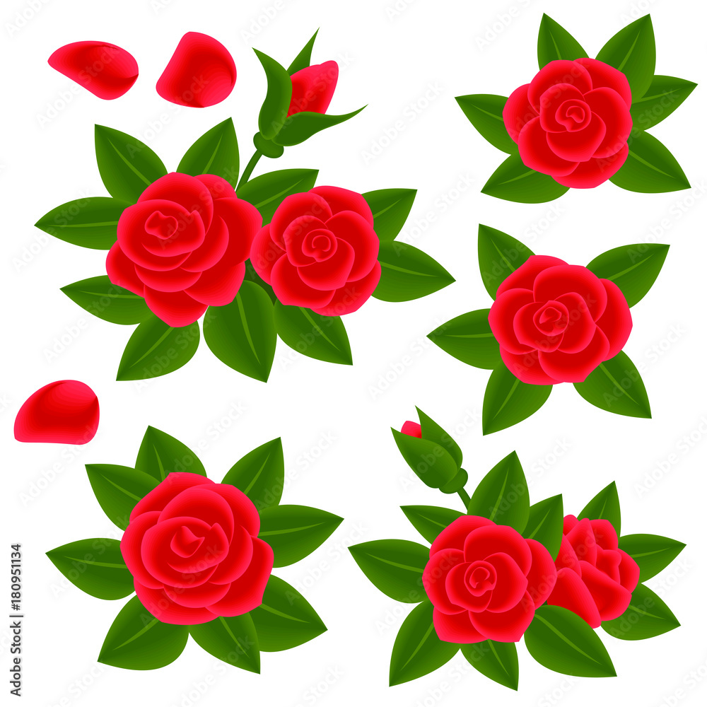 Set pink red flowers there are many songs, some roses. Romantic compositions. Set pink red flowers there are many songs, some roses. Romantic compositions.