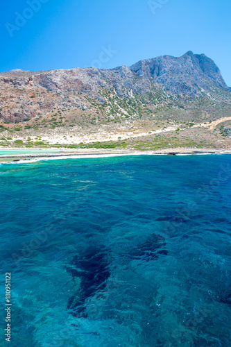 Balos beach. View from Gramvousa Island, Crete in Greece.Magical turquoise waters, lagoons, beaches of pure white sand.